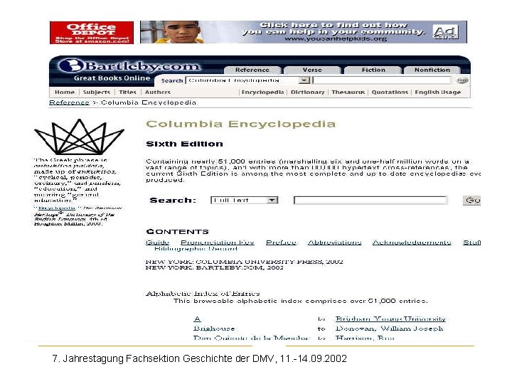 Columbia Encyclopedia 7. Jahrestagung Fachsektion Geschichte der DMV, 11. -14. 09. 2002 