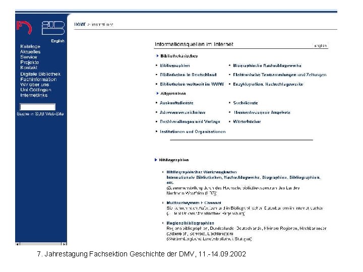 Informationsquellen SUB 7. Jahrestagung Fachsektion Geschichte der DMV, 11. -14. 09. 2002 