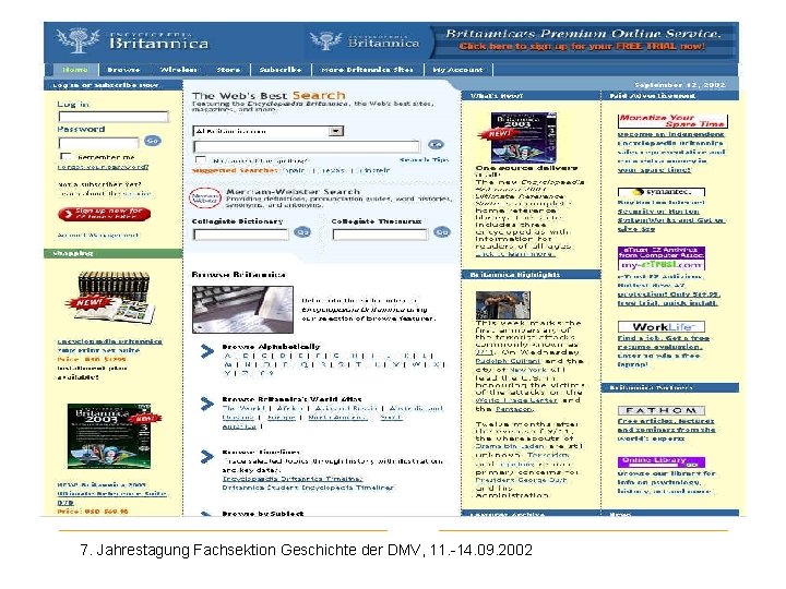 Britannica 7. Jahrestagung Fachsektion Geschichte der DMV, 11. -14. 09. 2002 