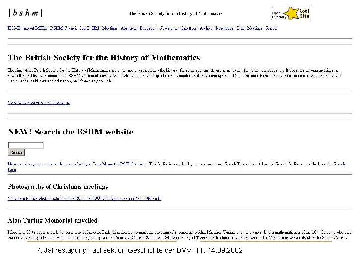 Bshm 7. Jahrestagung Fachsektion Geschichte der DMV, 11. -14. 09. 2002 