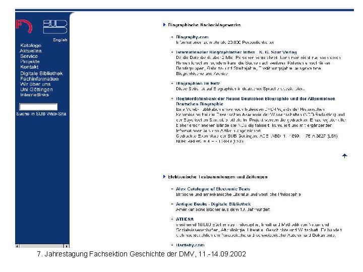 Biographische Nachschlagewerke SUB 7. Jahrestagung Fachsektion Geschichte der DMV, 11. -14. 09. 2002 