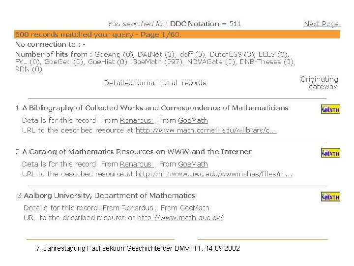 7. Jahrestagung Fachsektion Geschichte der DMV, 11. -14. 09. 2002 