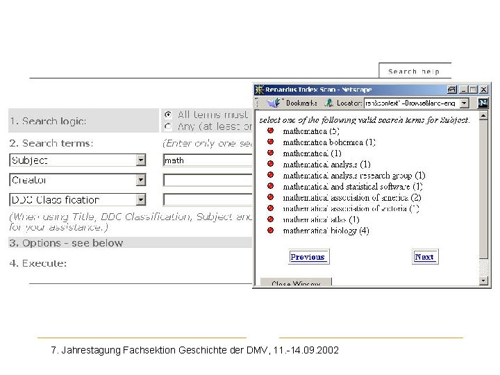 7. Jahrestagung Fachsektion Geschichte der DMV, 11. -14. 09. 2002 