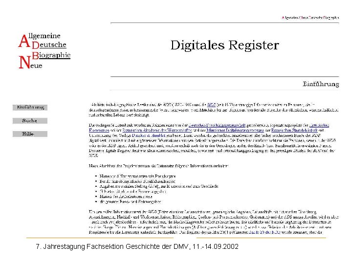 NDB 7. Jahrestagung Fachsektion Geschichte der DMV, 11. -14. 09. 2002 