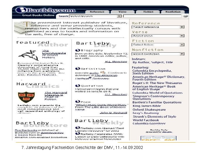 Bartleby. com 7. Jahrestagung Fachsektion Geschichte der DMV, 11. -14. 09. 2002 