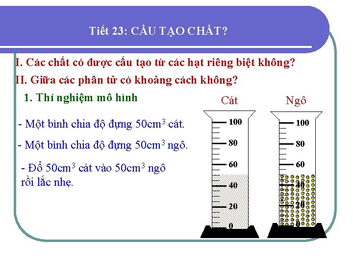 Tiết 23: CẤU TẠO CHẤT? I. Các chất có được cấu tạo từ các