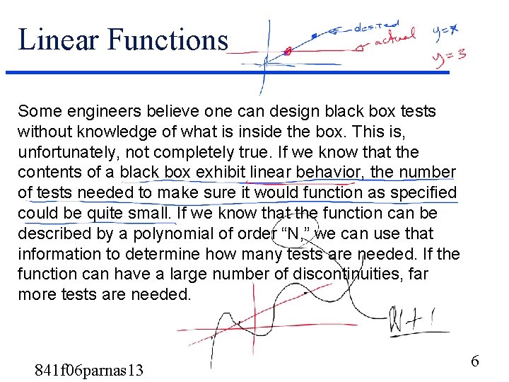 Linear Functions Some engineers believe one can design black box tests without knowledge of