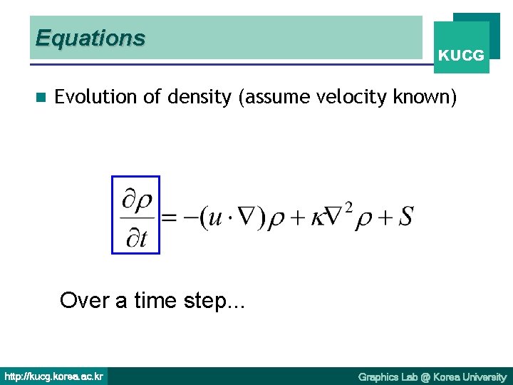 Equations n KUCG Evolution of density (assume velocity known) Over a time step. .