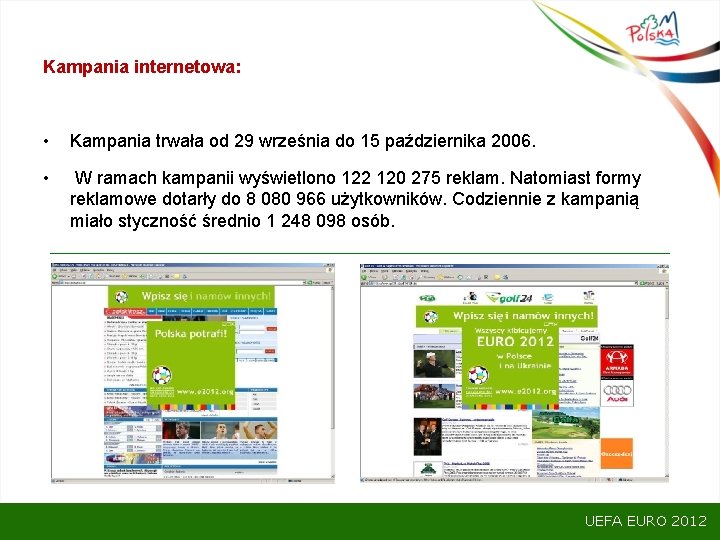 Kampania internetowa: • Kampania trwała od 29 września do 15 października 2006. • W