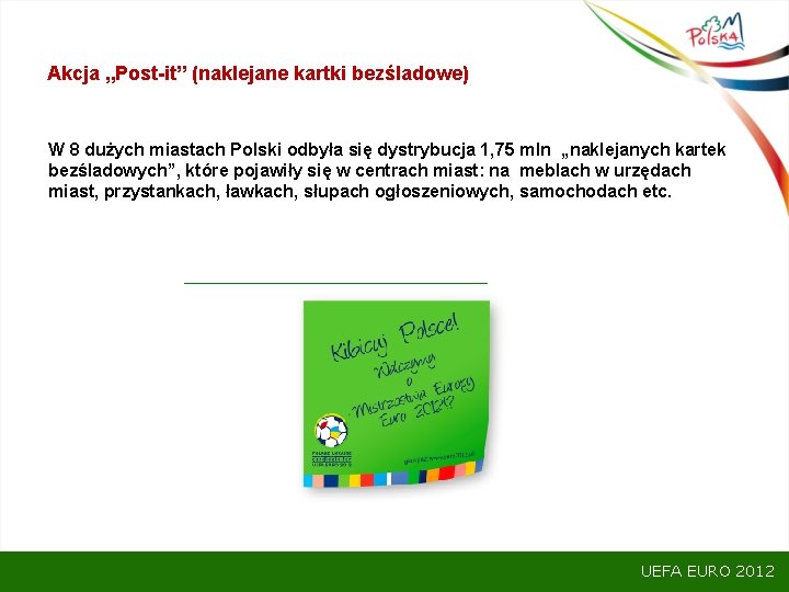 Akcja „Post-it” (naklejane kartki bezśladowe) W 8 dużych miastach Polski odbyła się dystrybucja 1,