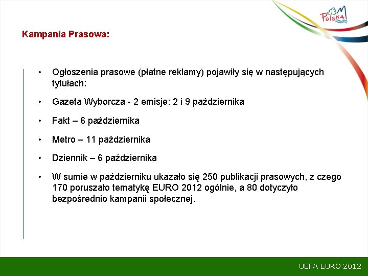 Kampania Prasowa: • Ogłoszenia prasowe (płatne reklamy) pojawiły się w następujących tytułach: • Gazeta