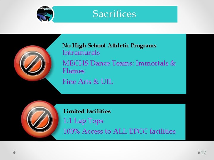 Sacrifices No High School Athletic Programs Intramurals MECHS Dance Teams: Immortals & Flames Fine