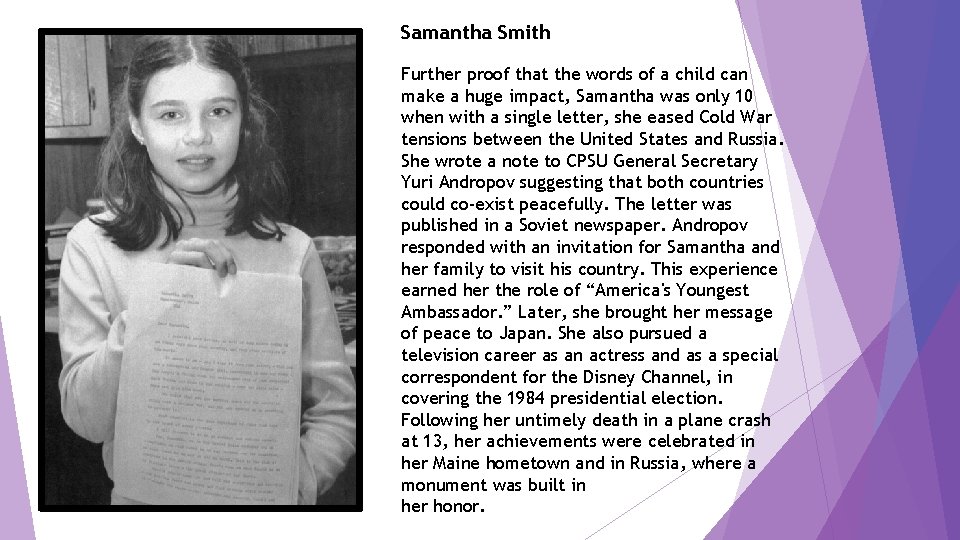 Samantha Smith Further proof that the words of a child can make a huge