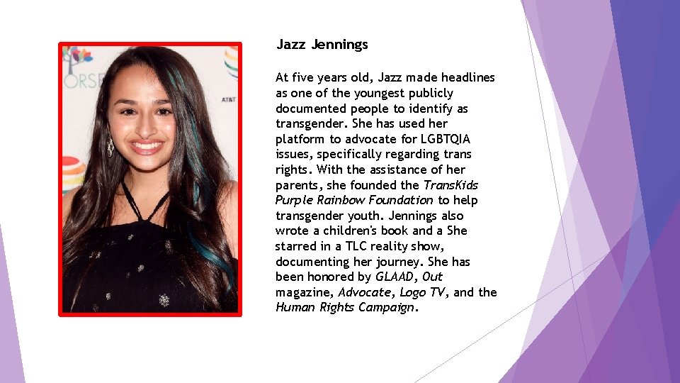 Jazz Jennings At five years old, Jazz made headlines as one of the youngest