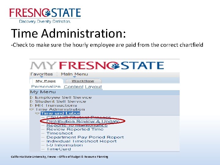 Time Administration: -Check to make sure the hourly employee are paid from the correct