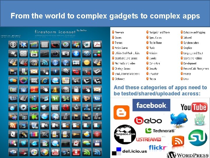 From the world to complex gadgets to complex apps And these categories of apps