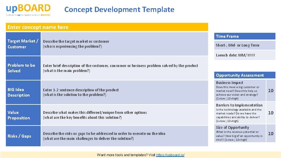 Concept Development Template Enter concept name here Target Market / Describe the target market