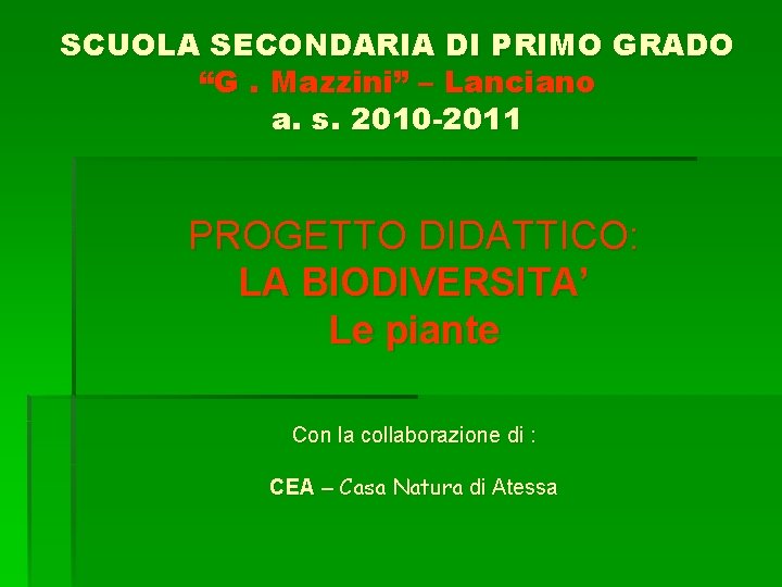 SCUOLA SECONDARIA DI PRIMO GRADO “G. Mazzini” – Lanciano a. s. 2010 -2011 PROGETTO
