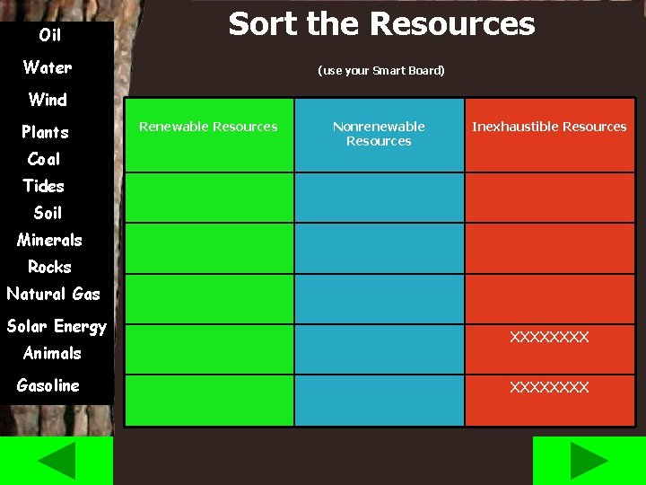 Oil Sort the Resources Water (use your Smart Board) Wind Plants Coal Renewable Resources