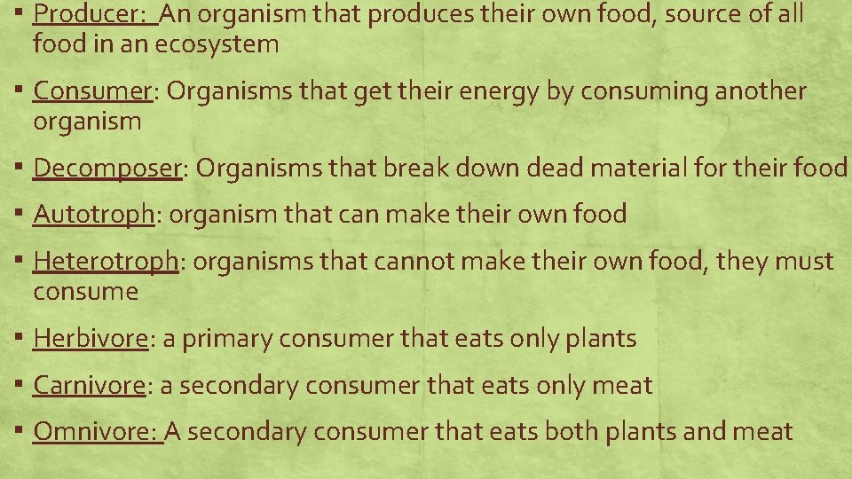 ▪ Producer: An organism that produces their own food, source of all food in