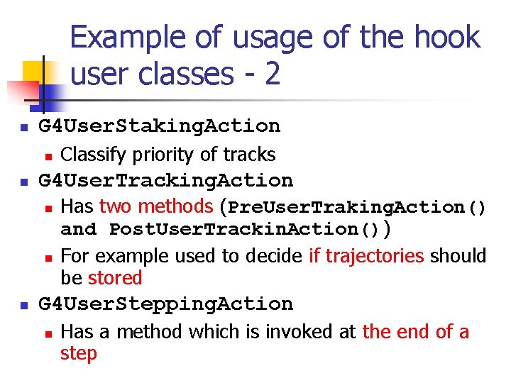 Example of usage of the hook user classes - 2 n G 4 User.