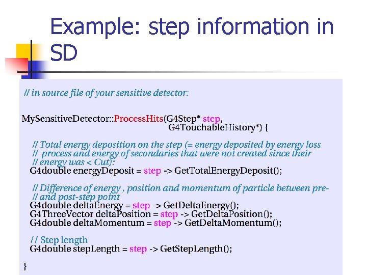 Example: step information in SD 