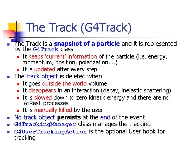 The Track (G 4 Track) n n n The Track is a snapshot of