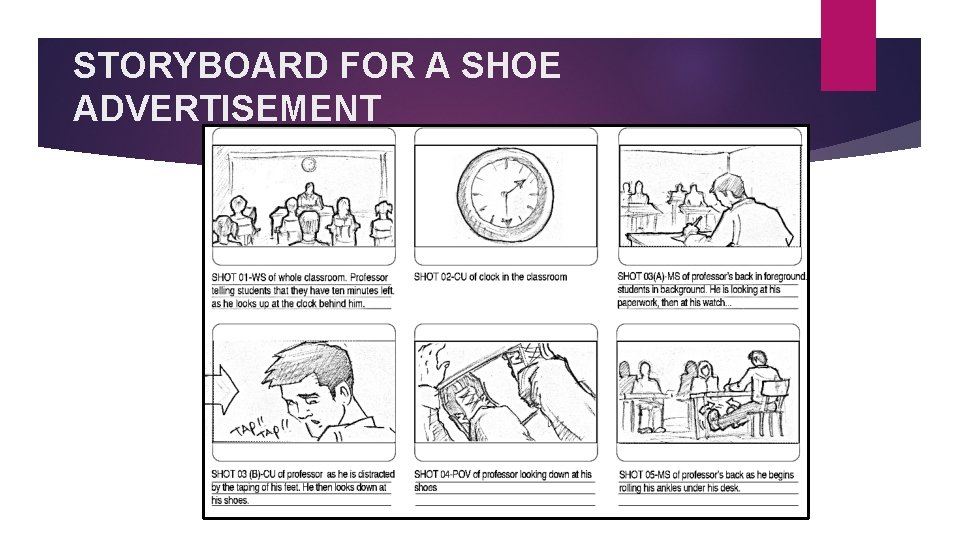 STORYBOARD FOR A SHOE ADVERTISEMENT 