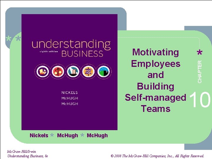 * * * Motivating Employees and Building Self-managed Teams Nickels Mc. Graw-Hill/Irwin Understanding Business,