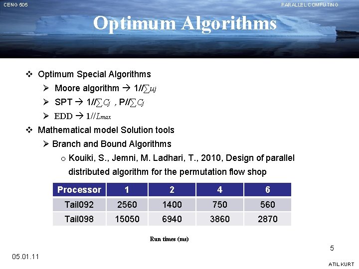 CENG 505 PARALLEL COMPUTING Optimum Algorithms v Optimum Special Algorithms Ø Moore algorithm 1//∑uj