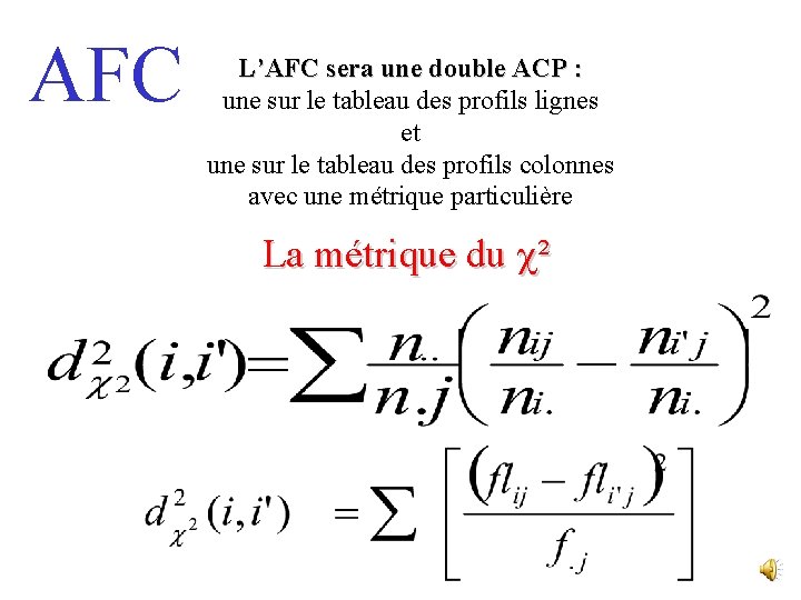 AFC L’AFC sera une double ACP : une sur le tableau des profils lignes