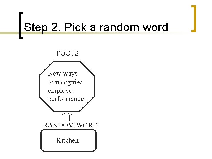 Step 2. Pick a random word FOCUS New ways to recognise employee performance RANDOM