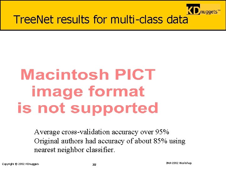 Tree. Net results for multi-class data Average cross-validation accuracy over 95% Original authors had