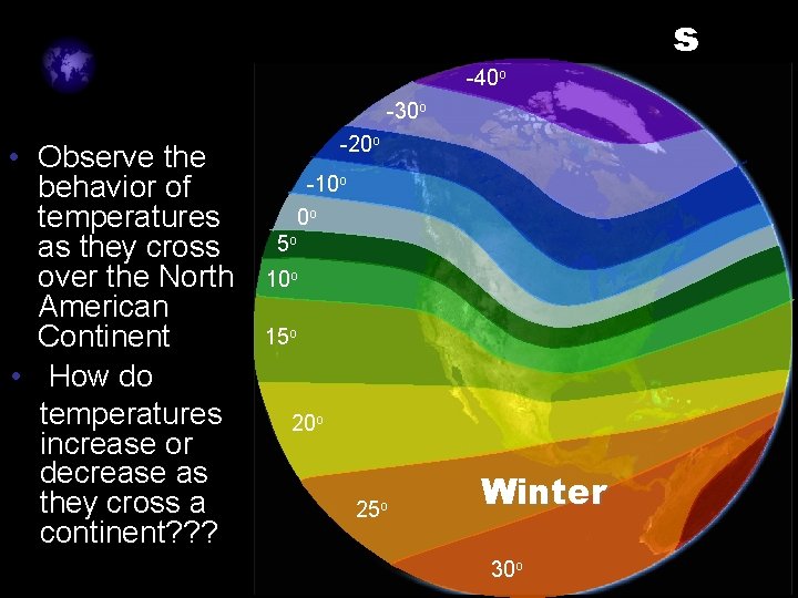 Continental Climates -40 o -30 o • Observe the behavior of temperatures as they