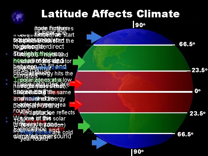 Latitude Affects Climate • • As. As welatitude move increases farther • Latitudes near