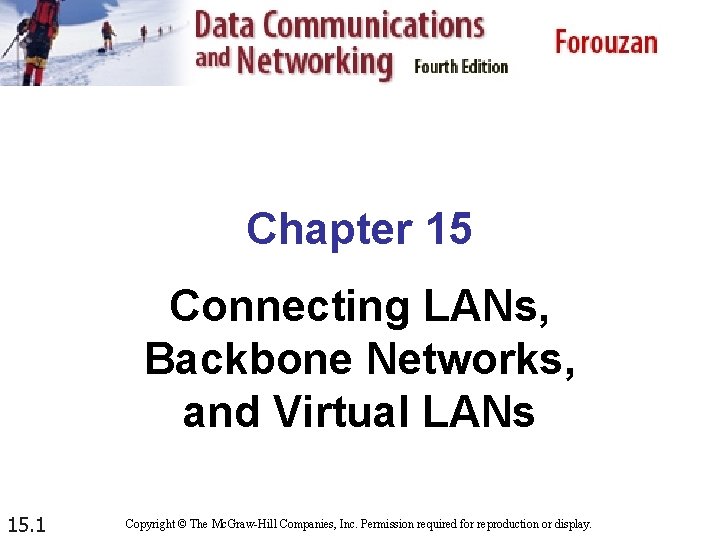 Chapter 15 Connecting LANs, Backbone Networks, and Virtual LANs 15. 1 Copyright © The