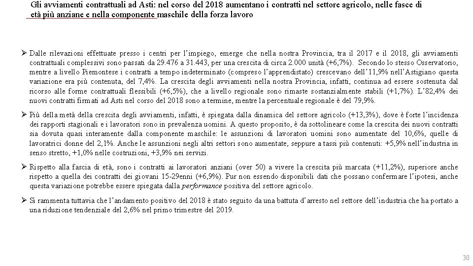 Gli avviamenti contrattuali ad Asti: nel corso del 2018 aumentano i contratti nel settore