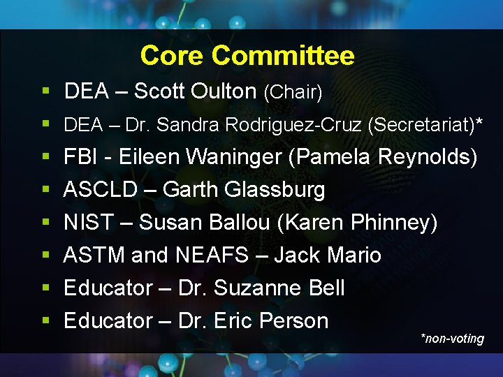 Core Committee § § § § DEA – Scott Oulton (Chair) DEA – Dr. Core Committee § § § § DEA – Scott Oulton (Chair) DEA – Dr.