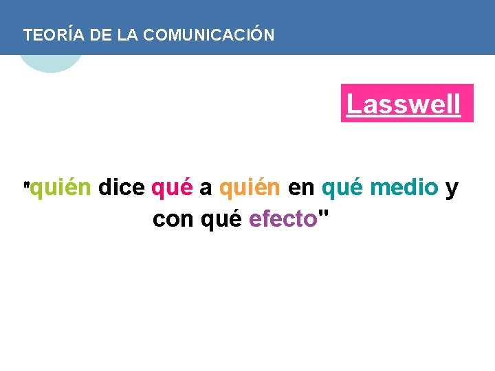 TEORÍA DE LA COMUNICACIÓN Lasswell "quién dice qué a quién en qué medio y