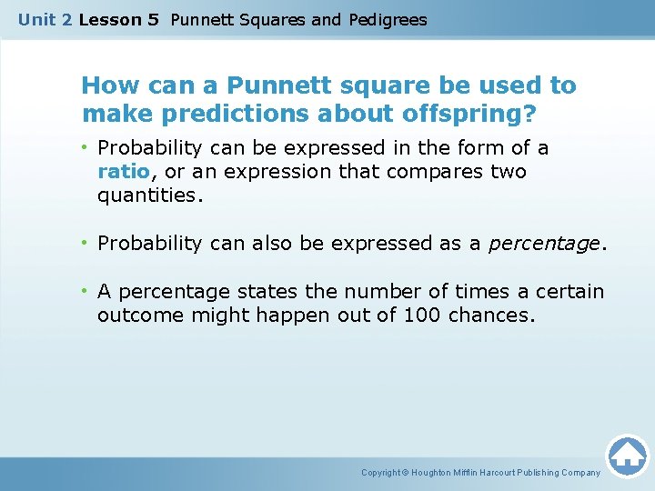 Unit 2 Lesson 5 Punnett Squares and Pedigrees How can a Punnett square be