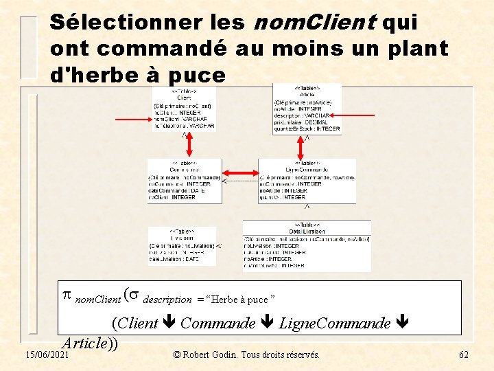 Sélectionner les nom. Client qui ont commandé au moins un plant d'herbe à puce