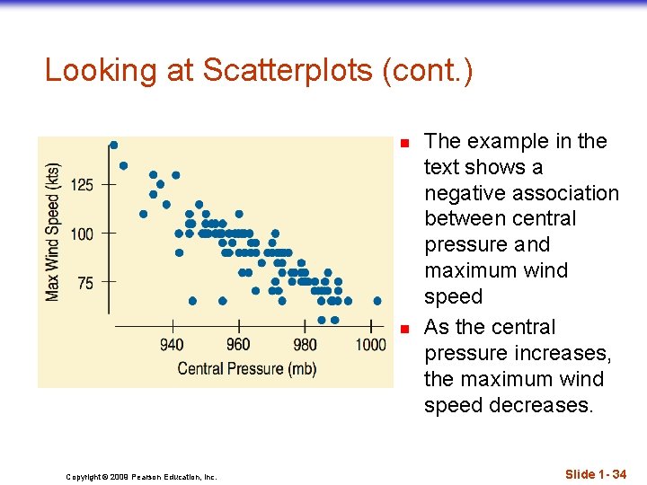 Looking at Scatterplots (cont. ) n n Copyright © 2009 Pearson Education, Inc. The