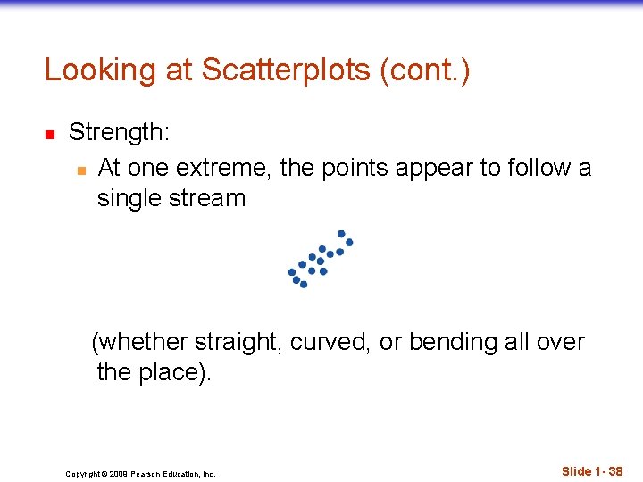 Looking at Scatterplots (cont. ) n Strength: n At one extreme, the points appear