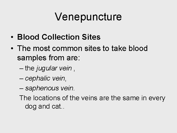 Venepuncture • Blood Collection Sites • The most common sites to take blood samples