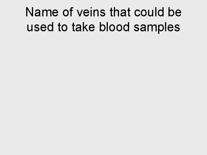 Name of veins that could be used to take blood samples 