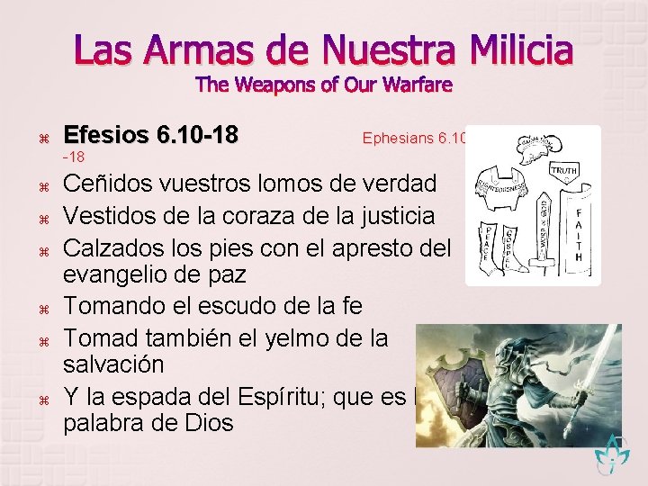Las Armas de Nuestra Milicia The Weapons of Our Warfare Efesios 6. 10 -18