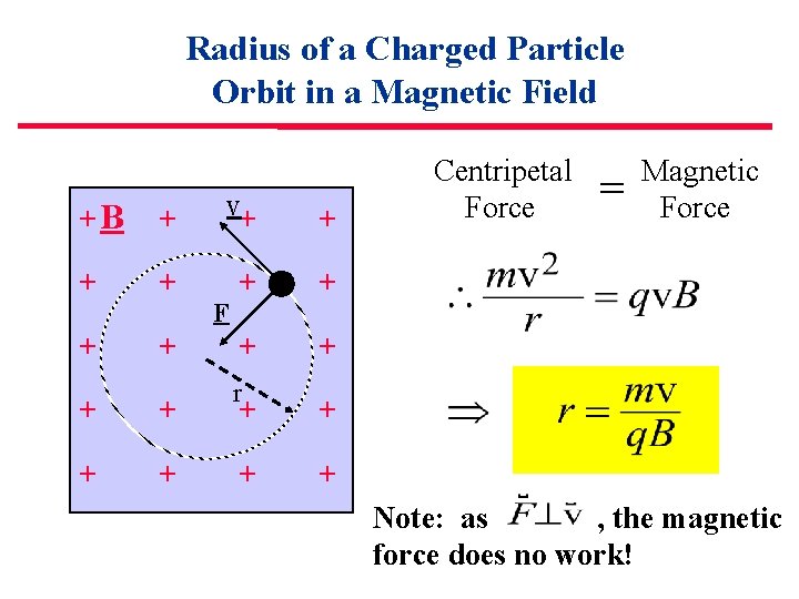 Radius of a Charged Particle Orbit in a Magnetic Field +B + v+ +
