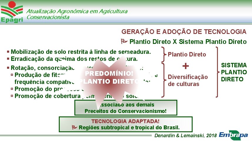 Atualização Agronômica em Agricultura Conservacionista GERAÇÃO E ADOÇÃO DE TECNOLOGIA Plantio Direto X Sistema