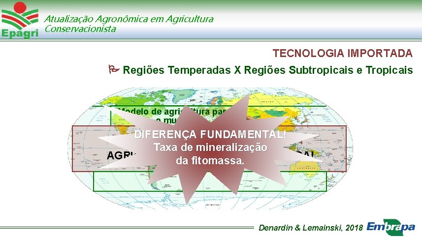 Atualização Agronômica em Agricultura Conservacionista TECNOLOGIA IMPORTADA Regiões Temperadas X Regiões Subtropicais e Tropicais