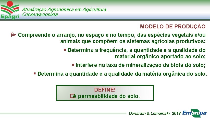 Atualização Agronômica em Agricultura Conservacionista MODELO DE PRODUÇÃO Compreende o arranjo, no espaço e